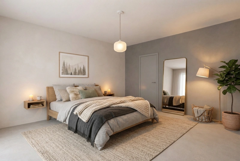 Дизайн спальни в стиле Хюгге — фото интерьера от нейросети RoomGPT