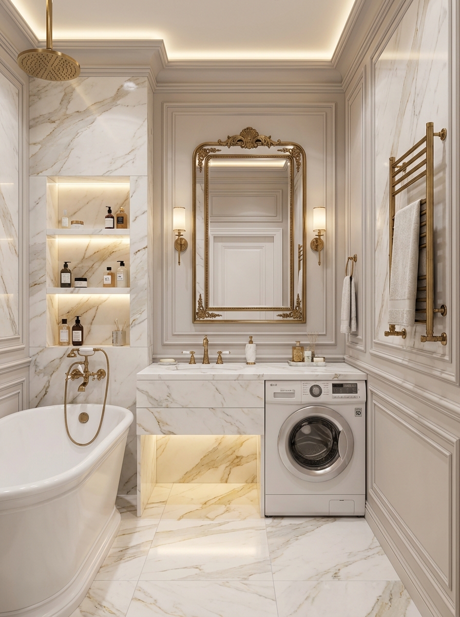 Дизайн ванной в стиле Классика — фото интерьера от нейросети RoomGPT