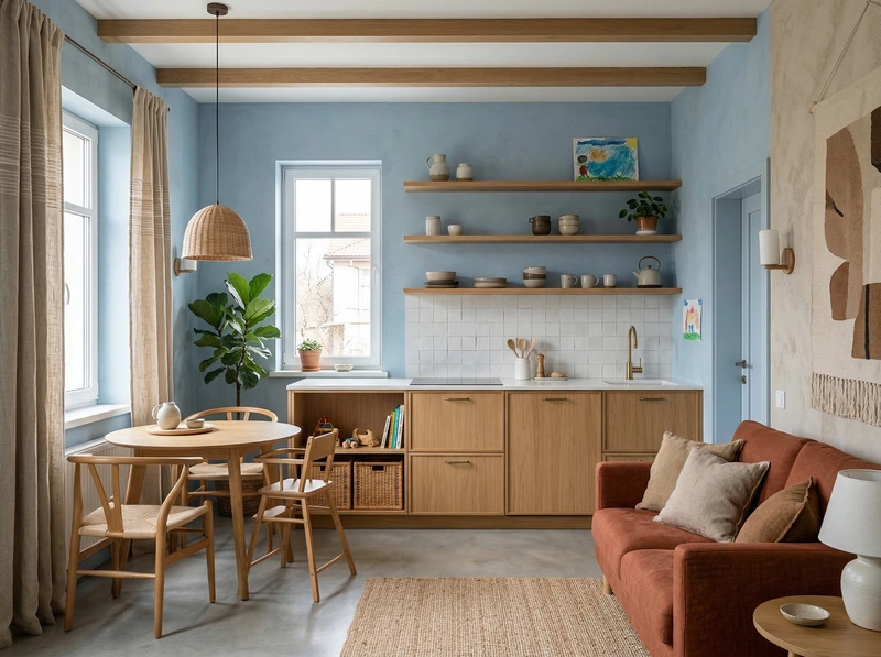 Дизайн кухни в стиле Japandi — фото интерьера от нейросети RoomGPT