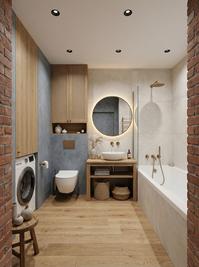 Дизайн ванной в стиле Japandi — фото интерьера от нейросети RoomGPT