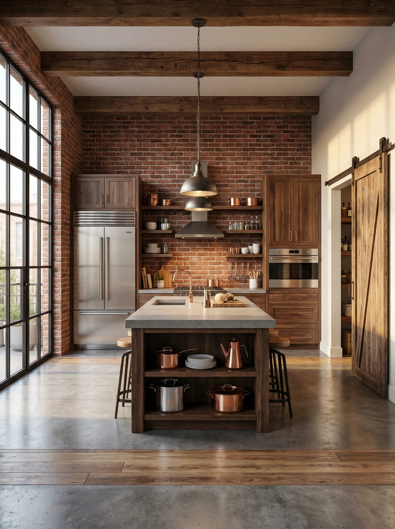 Дизайн интерьера в стиле Лофт — Кухня от нейросети RoomGPT