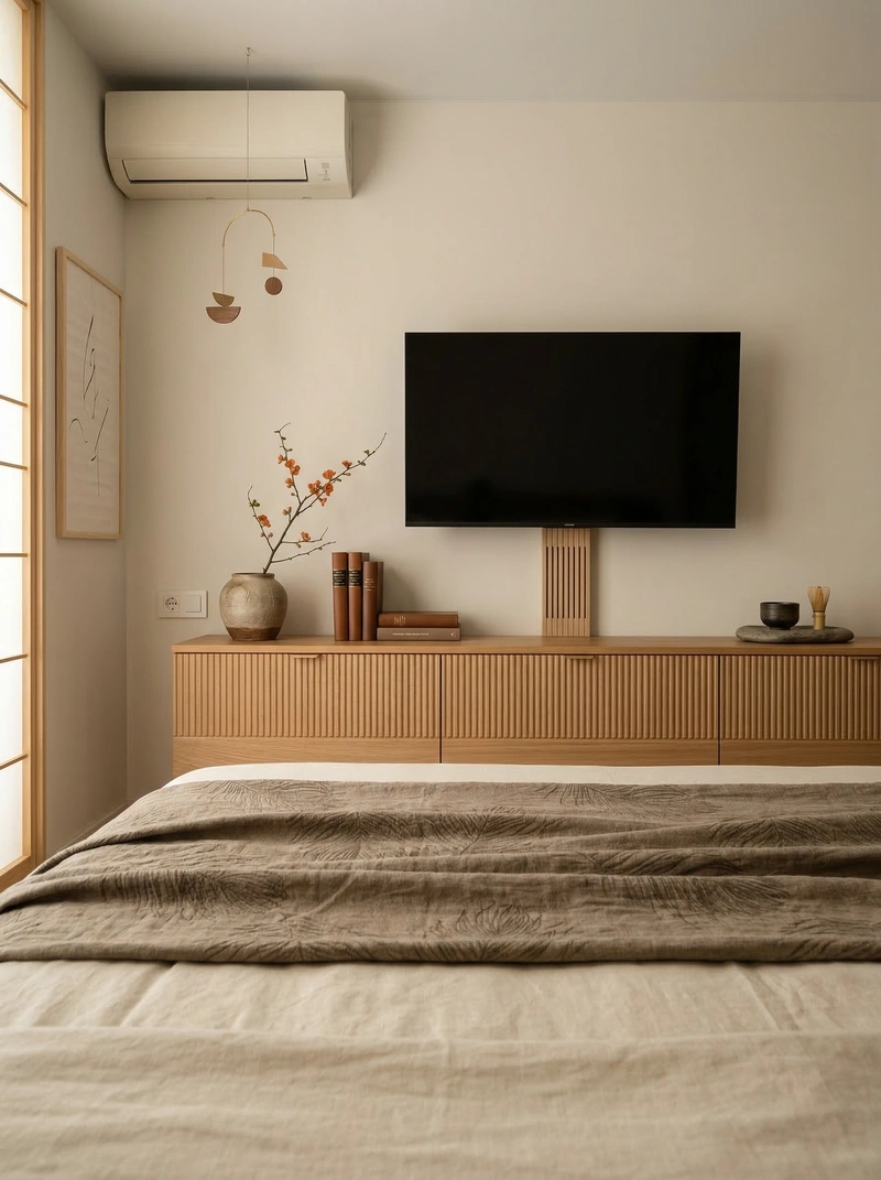 Дизайн спальни в стиле Japandi — фото интерьера от нейросети RoomGPT