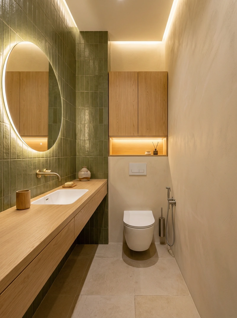 Дизайн ванной в стиле Japandi — фото интерьера от нейросети RoomGPT