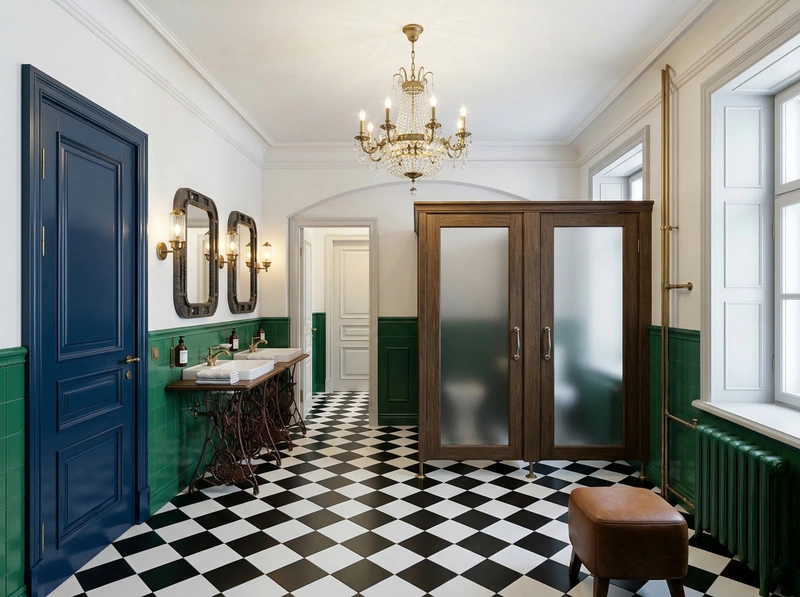 Дизайн ванной в стиле Британский — фото интерьера от нейросети RoomGPT