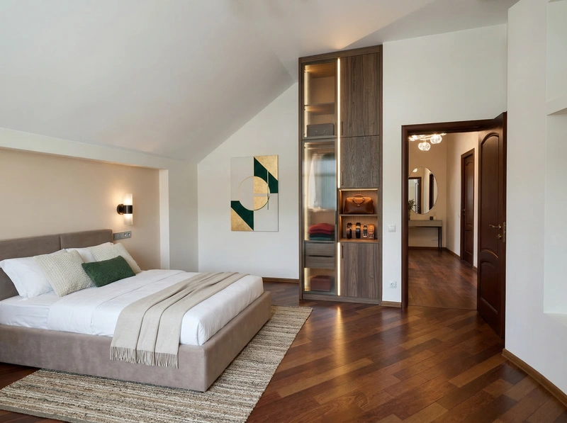 Дизайн спальни в стиле Контемпорари — фото интерьера от нейросети RoomGPT