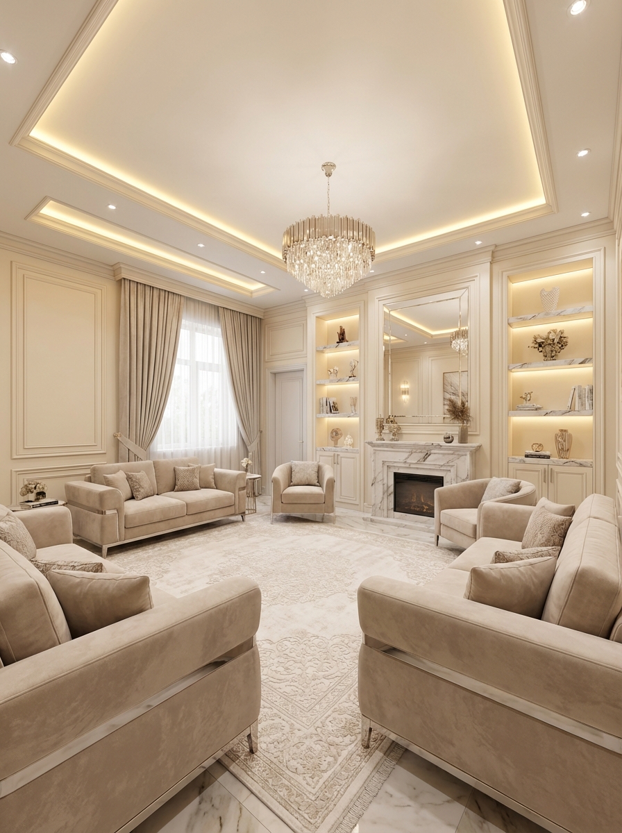 Дизайн гостиной в стиле Классика — фото интерьера от нейросети RoomGPT