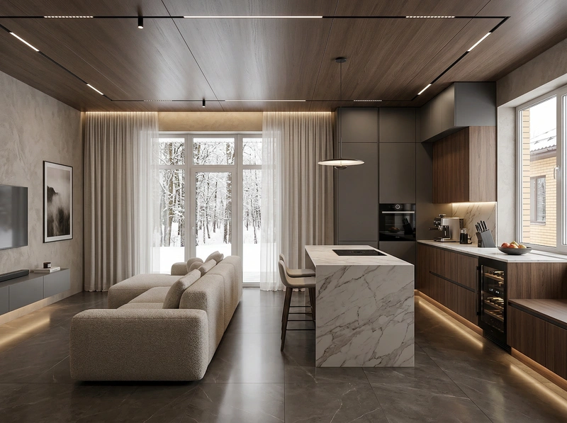 Дизайн интерьера в стиле Контемпорари — Кухня от нейросети RoomGPT