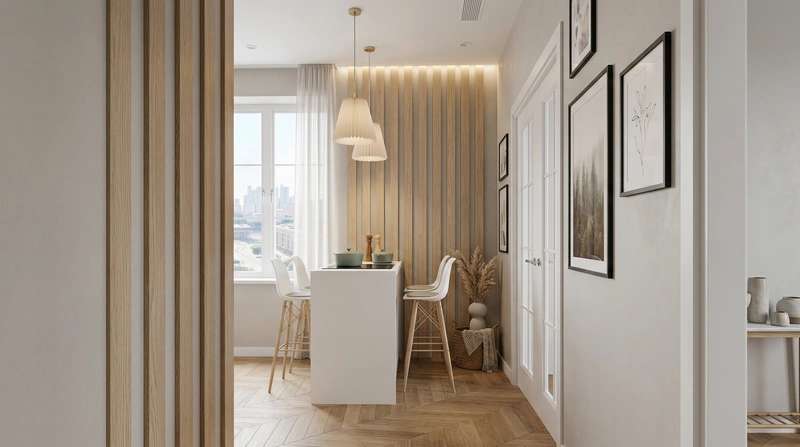 Дизайн кухни в стиле Сканди — фото интерьера от нейросети RoomGPT