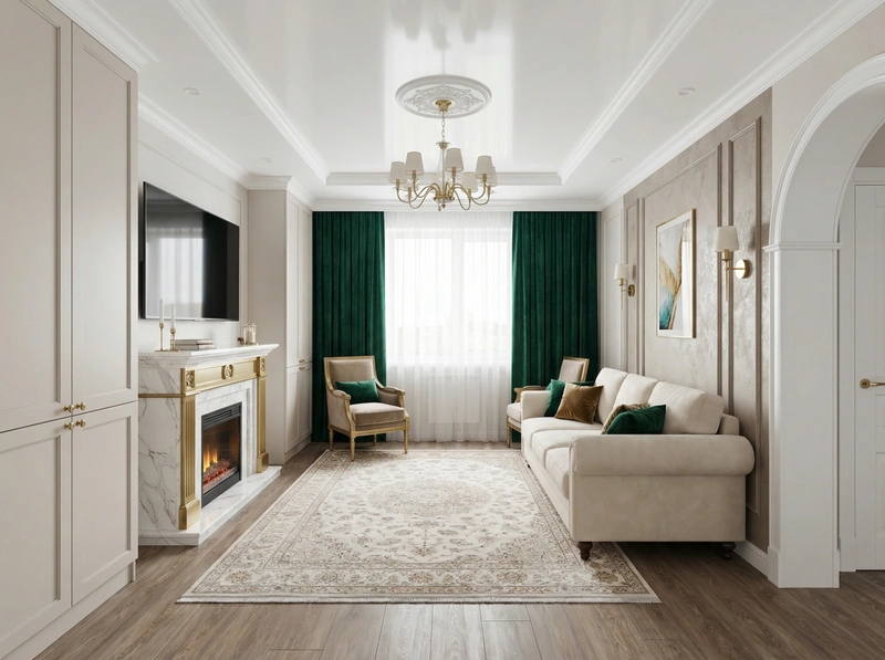 Дизайн интерьера в стиле Классика — Гостиная от нейросети RoomGPT