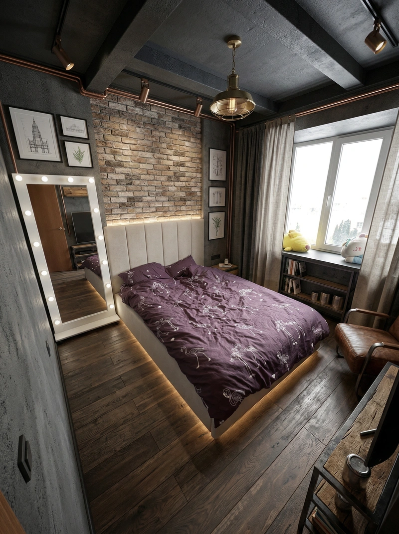 Дизайн интерьера в стиле Лофт — Гостиная от нейросети RoomGPT