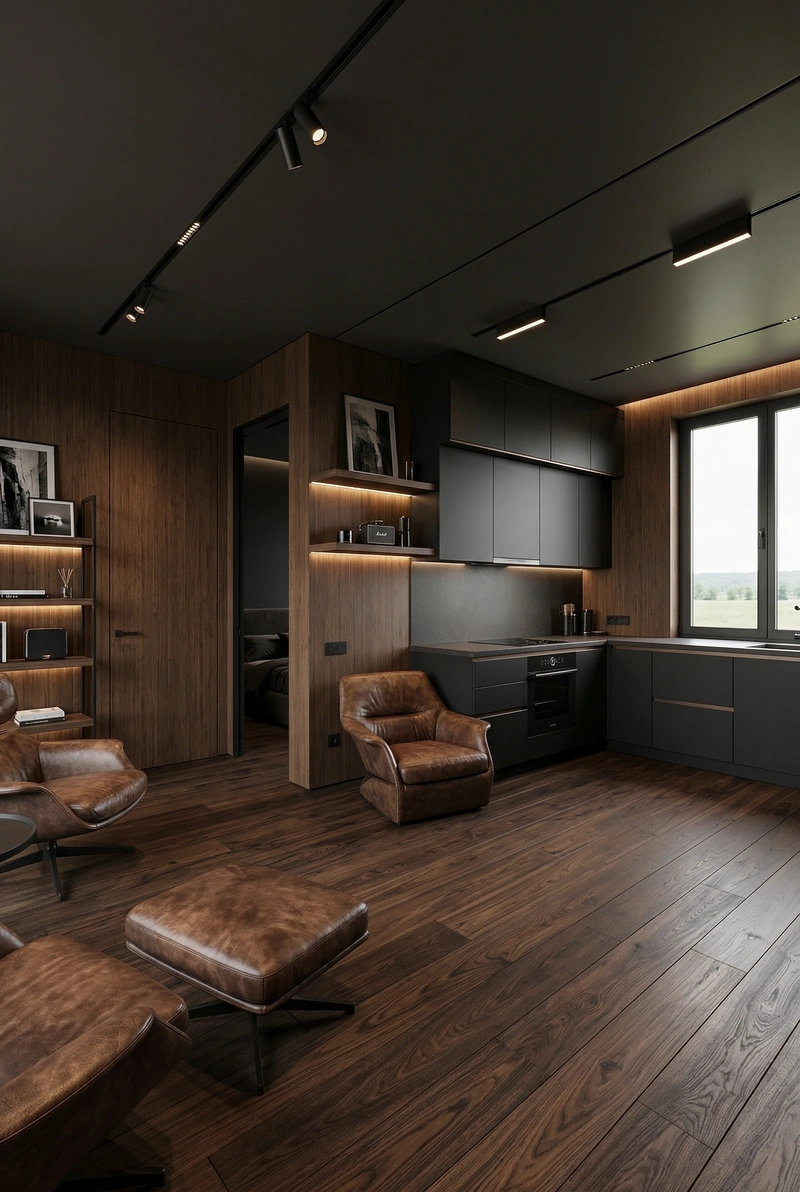 Дизайн гостиной в стиле Блэктэк — фото интерьера от нейросети RoomGPT