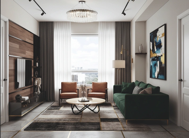 Дизайн интерьера в стиле Эклектика — Гостиная от нейросети RoomGPT