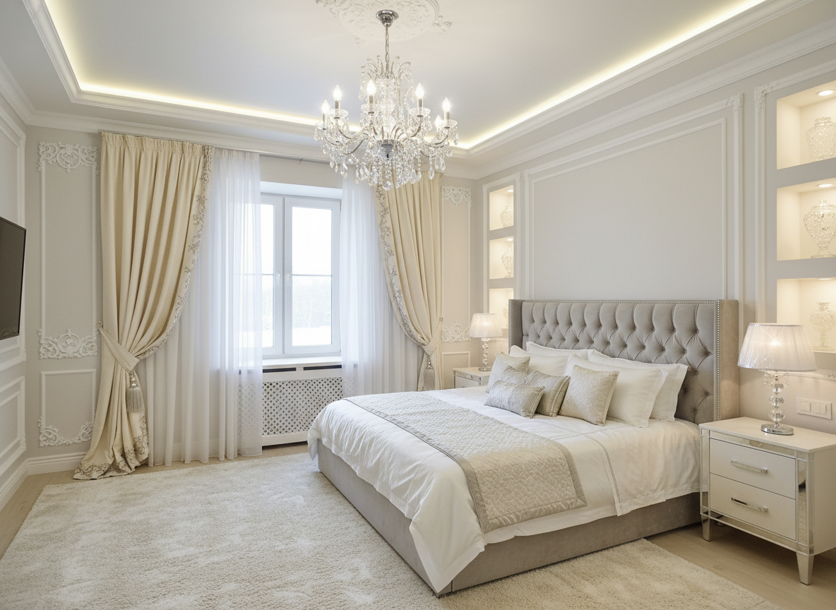 Дизайн спальни в стиле Классика — фото интерьера от нейросети RoomGPT