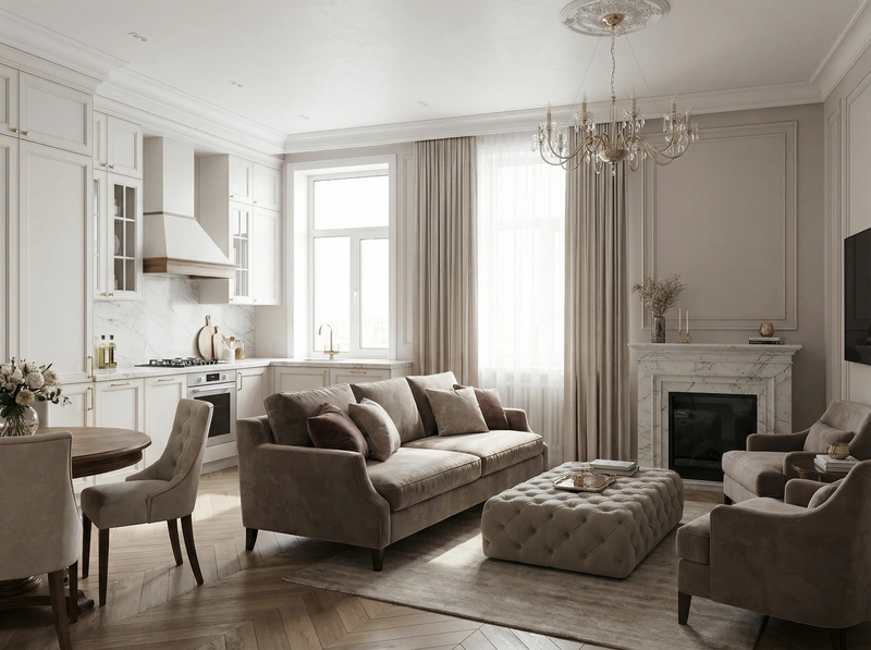 Дизайн интерьера в стиле Классика — Гостиная от нейросети RoomGPT