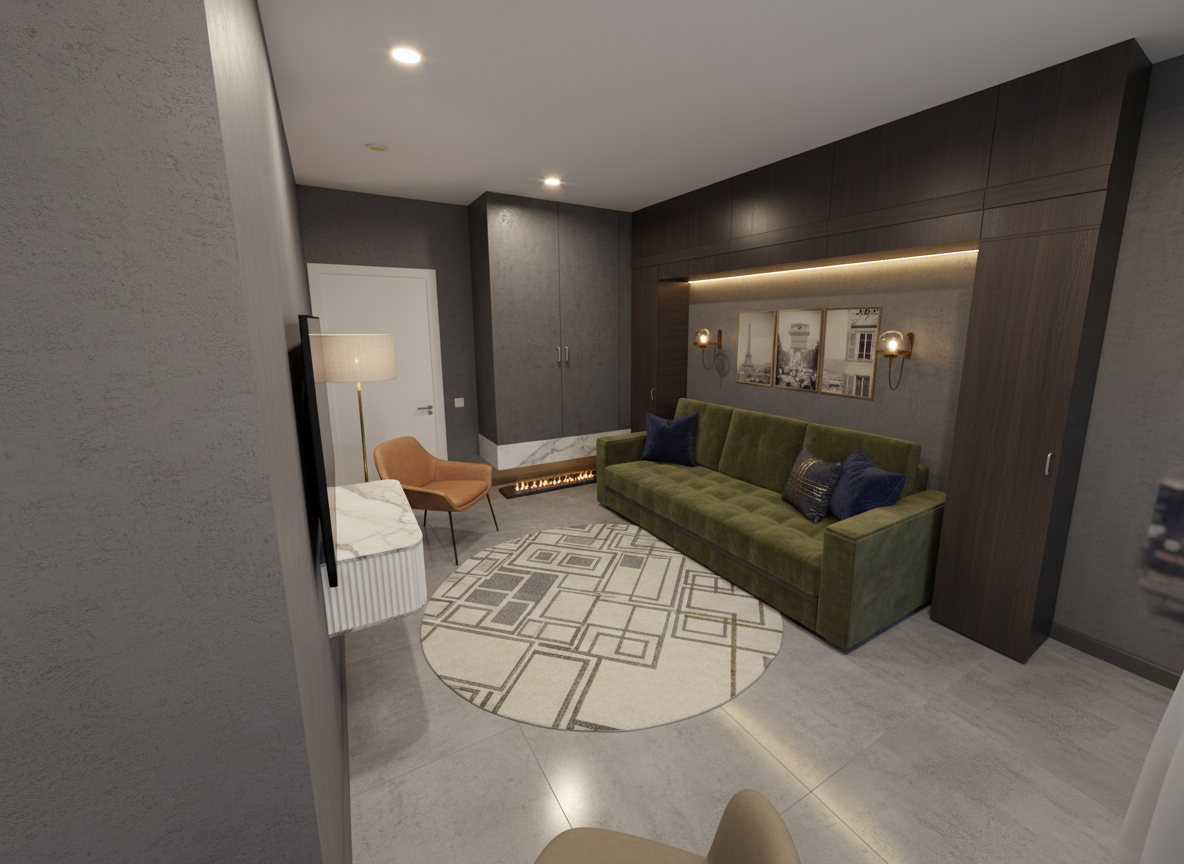 Дизайн гостиной в стиле Контемпорари — фото интерьера от нейросети RoomGPT