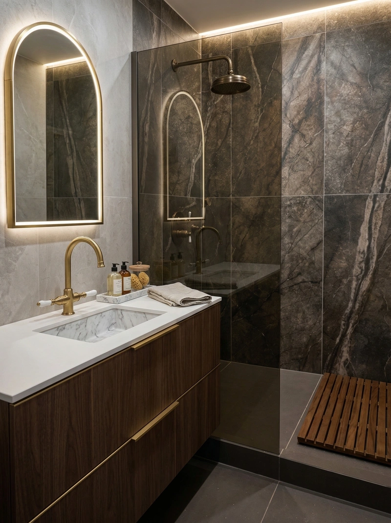 Дизайн ванной в стиле Классика — фото интерьера от нейросети RoomGPT