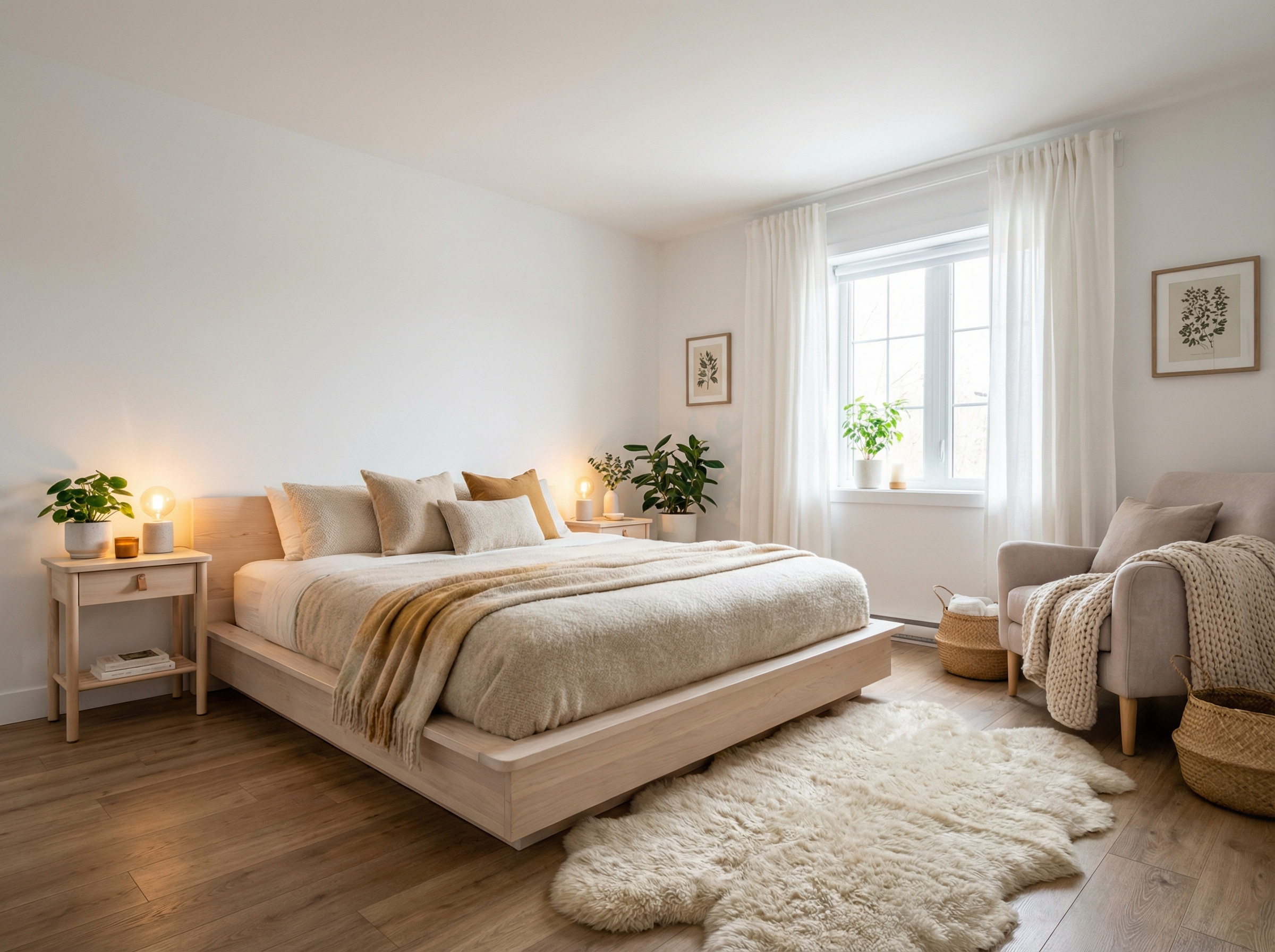 Дизайн спальни в стиле Хюгге — фото интерьера от нейросети RoomGPT