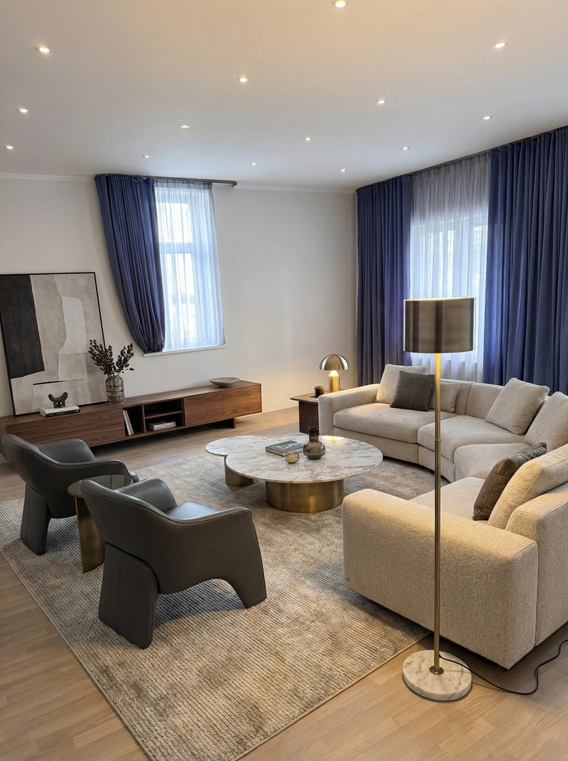 Дизайн интерьера в стиле Контемпорари — Гостиная от нейросети RoomGPT