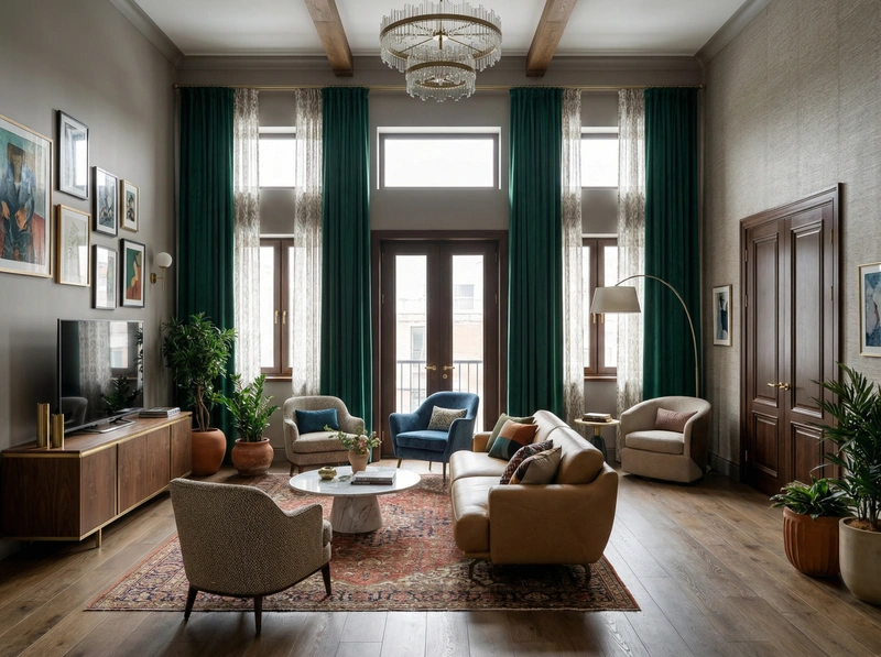 Дизайн интерьера в стиле Эклектика — Гостиная от нейросети RoomGPT