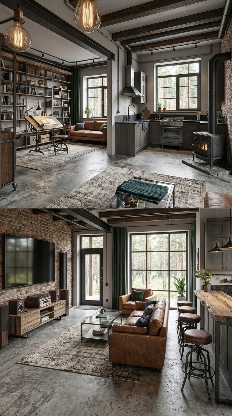 Дизайн гостиной в стиле Лофт — фото интерьера от нейросети RoomGPT