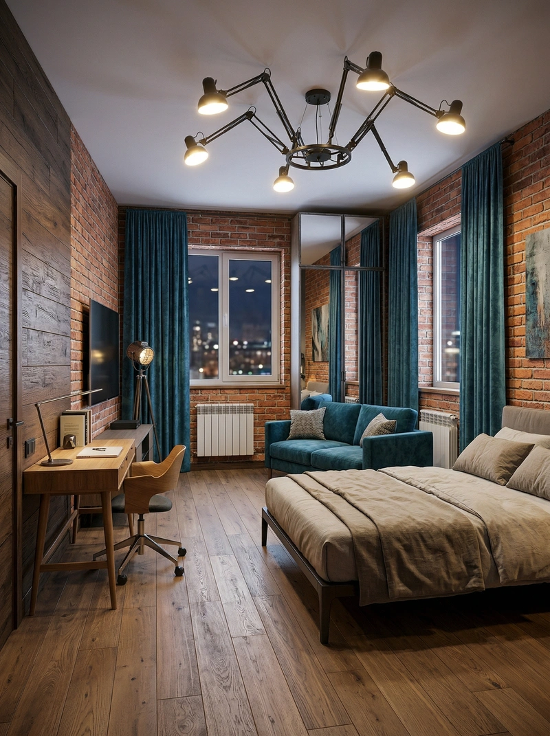 Дизайн спальни в стиле Лофт — фото интерьера от нейросети RoomGPT