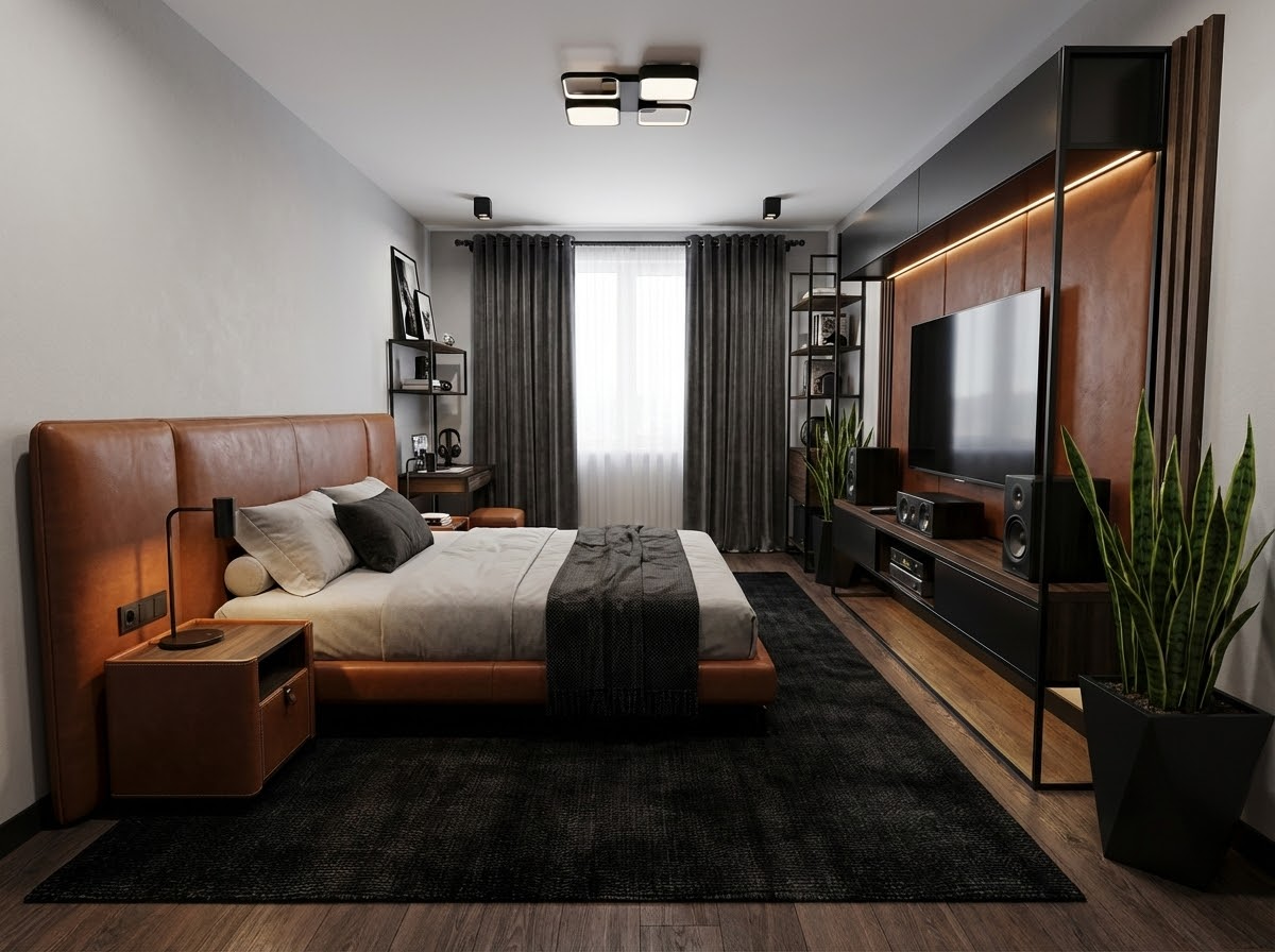 Дизайн спальни в стиле Блэктэк — фото интерьера от нейросети RoomGPT