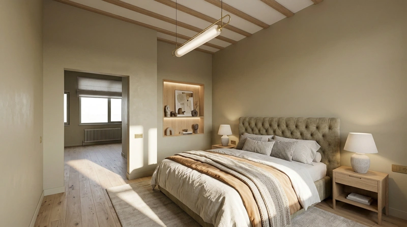 Дизайн спальни в стиле Эклектика — фото интерьера от нейросети RoomGPT