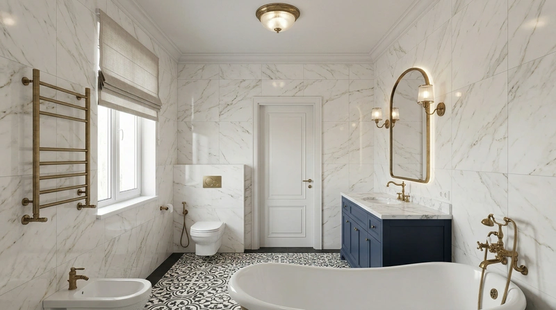 Дизайн ванной в стиле Классика — фото интерьера от нейросети RoomGPT