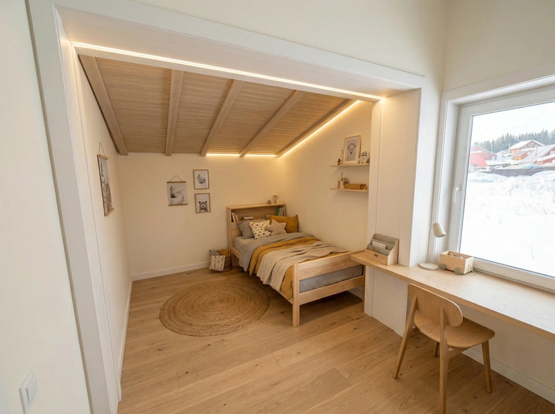 Дизайн детской в стиле Сканди — фото интерьера от нейросети RoomGPT