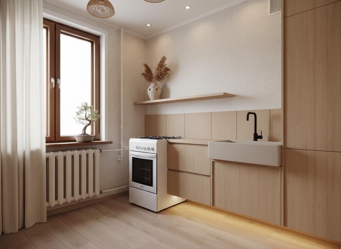 Дизайн гостиной в стиле Japandi — фото интерьера от нейросети RoomGPT