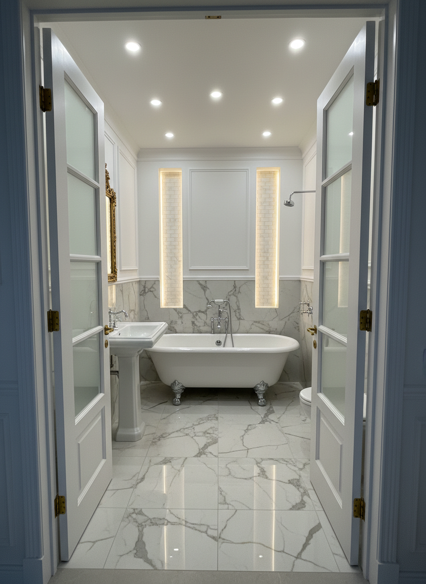 Дизайн ванной в стиле Классика — фото интерьера от нейросети RoomGPT