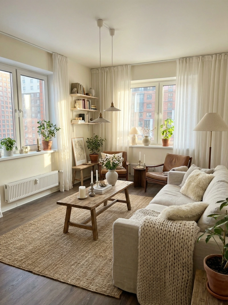 Дизайн интерьера в стиле Хюгге — Гостиная от нейросети RoomGPT