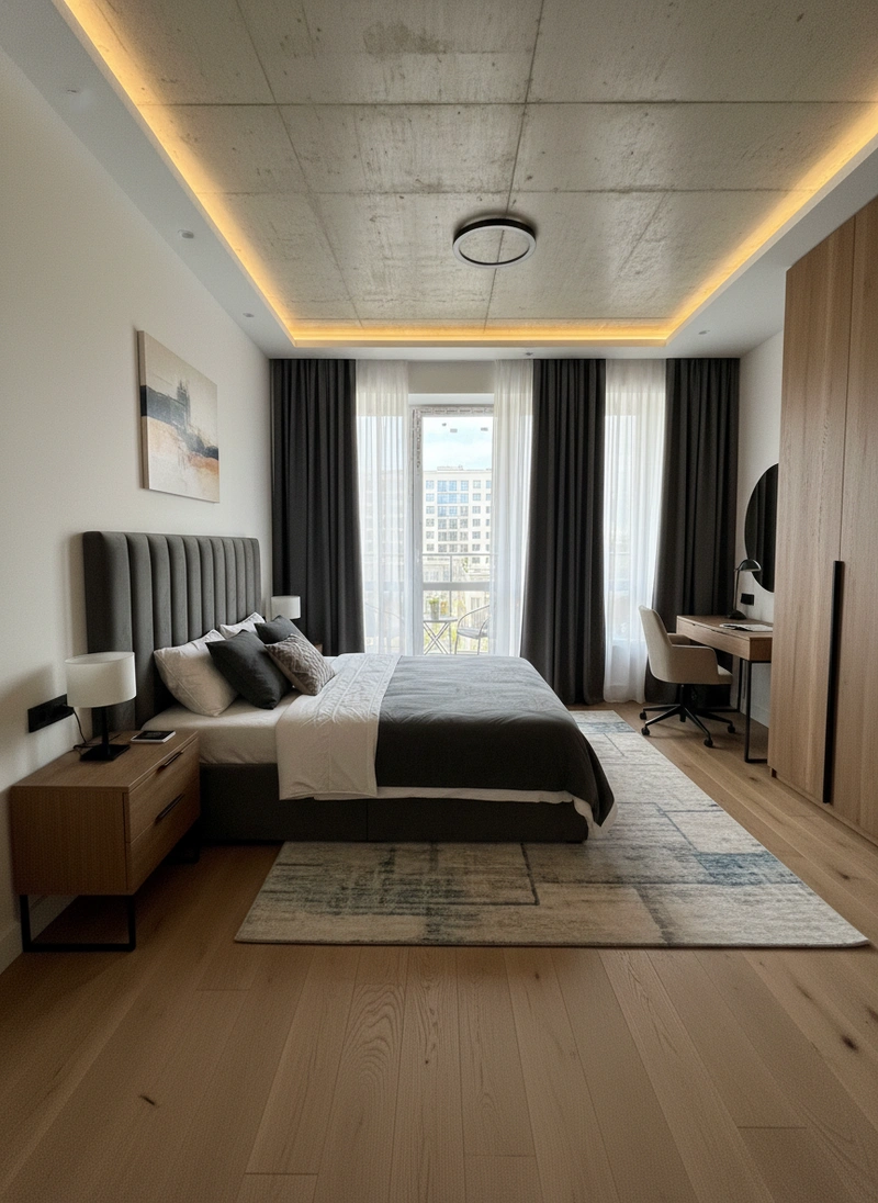 Дизайн интерьера в стиле Контемпорари — Спальня от нейросети RoomGPT