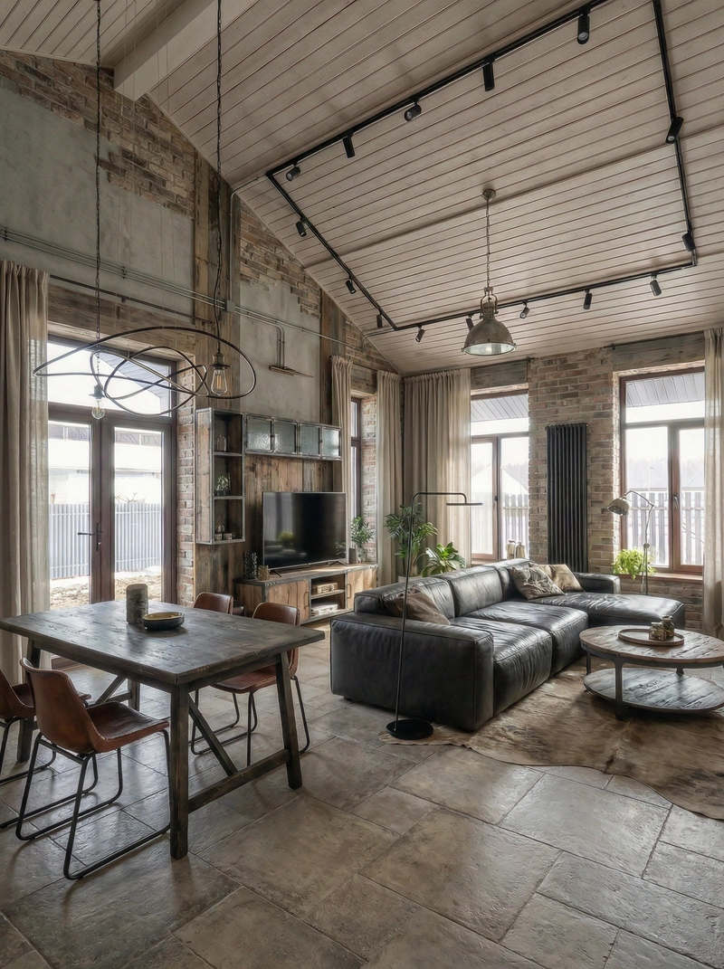 Дизайн интерьера в стиле Лофт — Гостиная от нейросети RoomGPT
