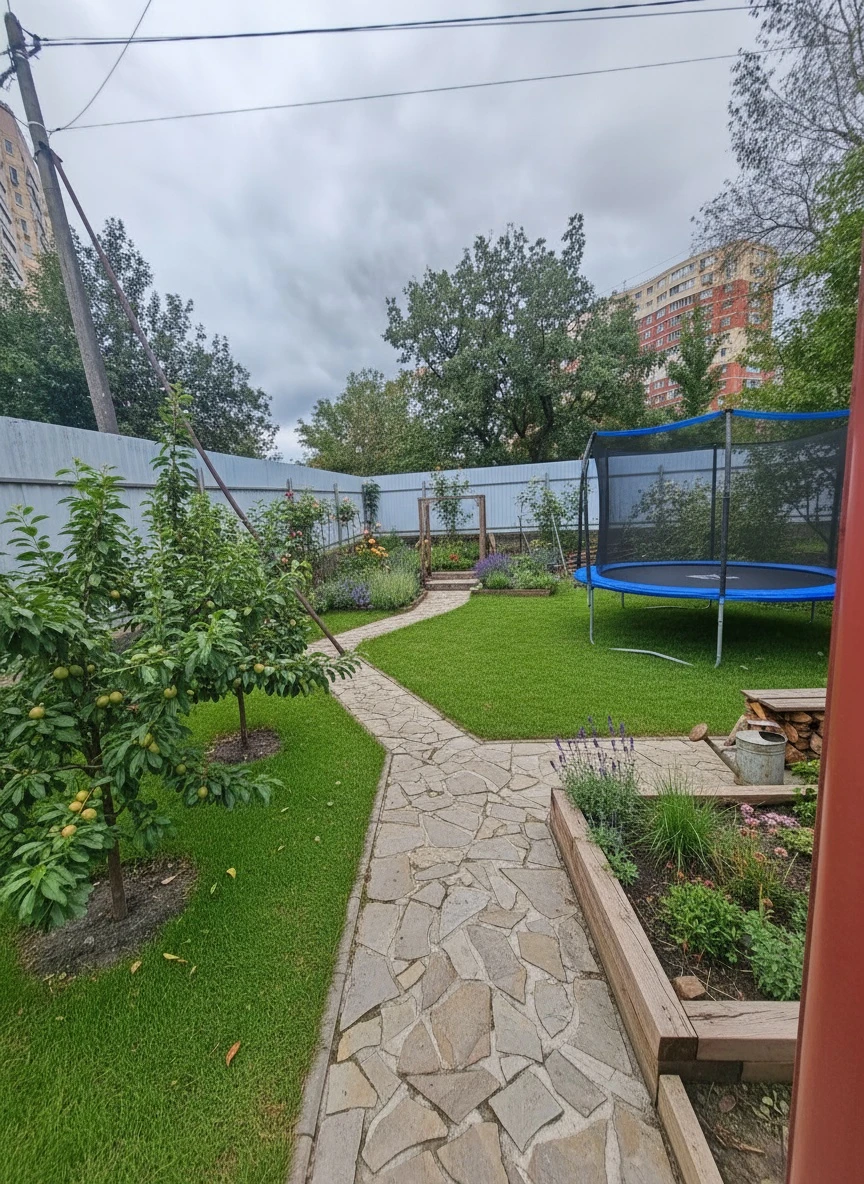 Ландшафтный дизайн в стиле Деревенский кантри — Участок от нейросети RoomGPT