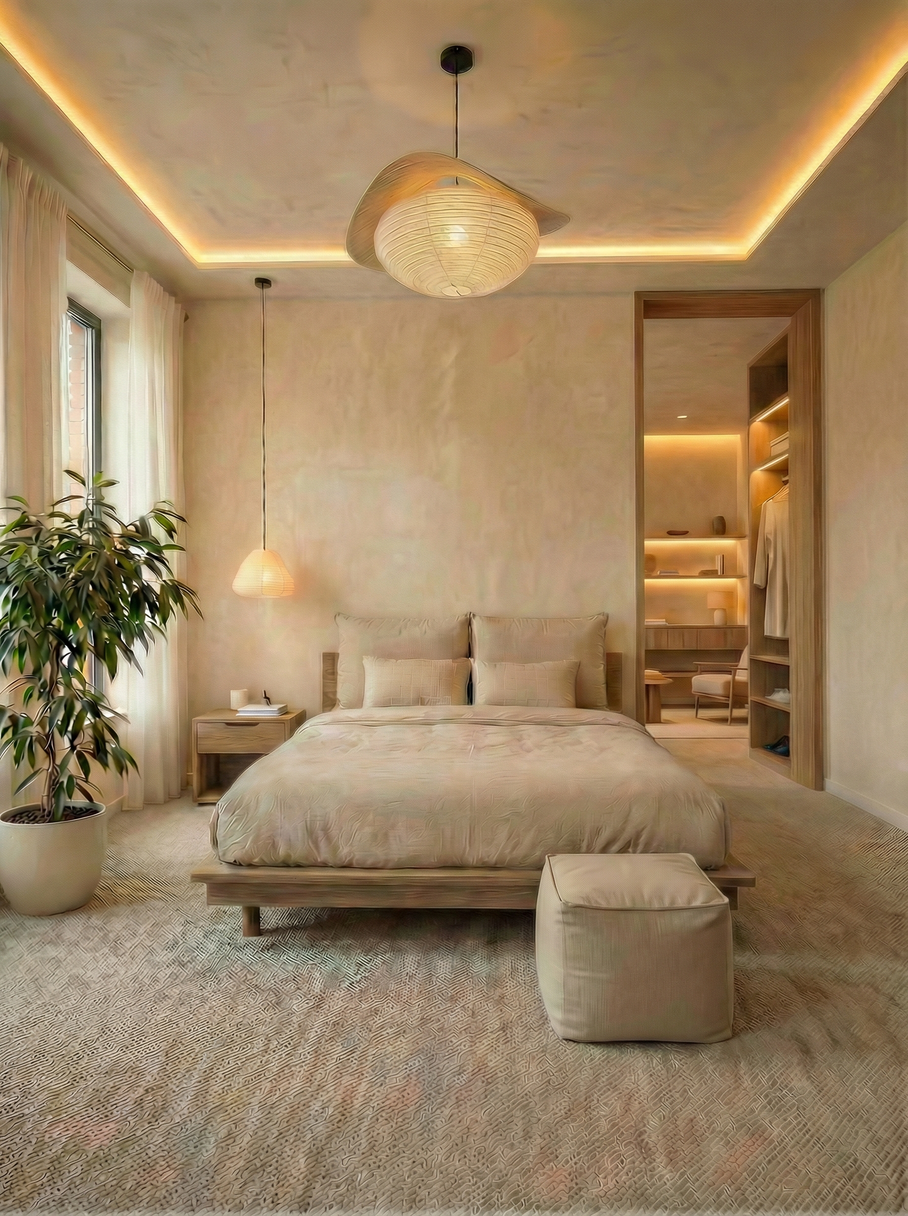 Дизайн спальни в стиле Japandi — фото интерьера от нейросети RoomGPT