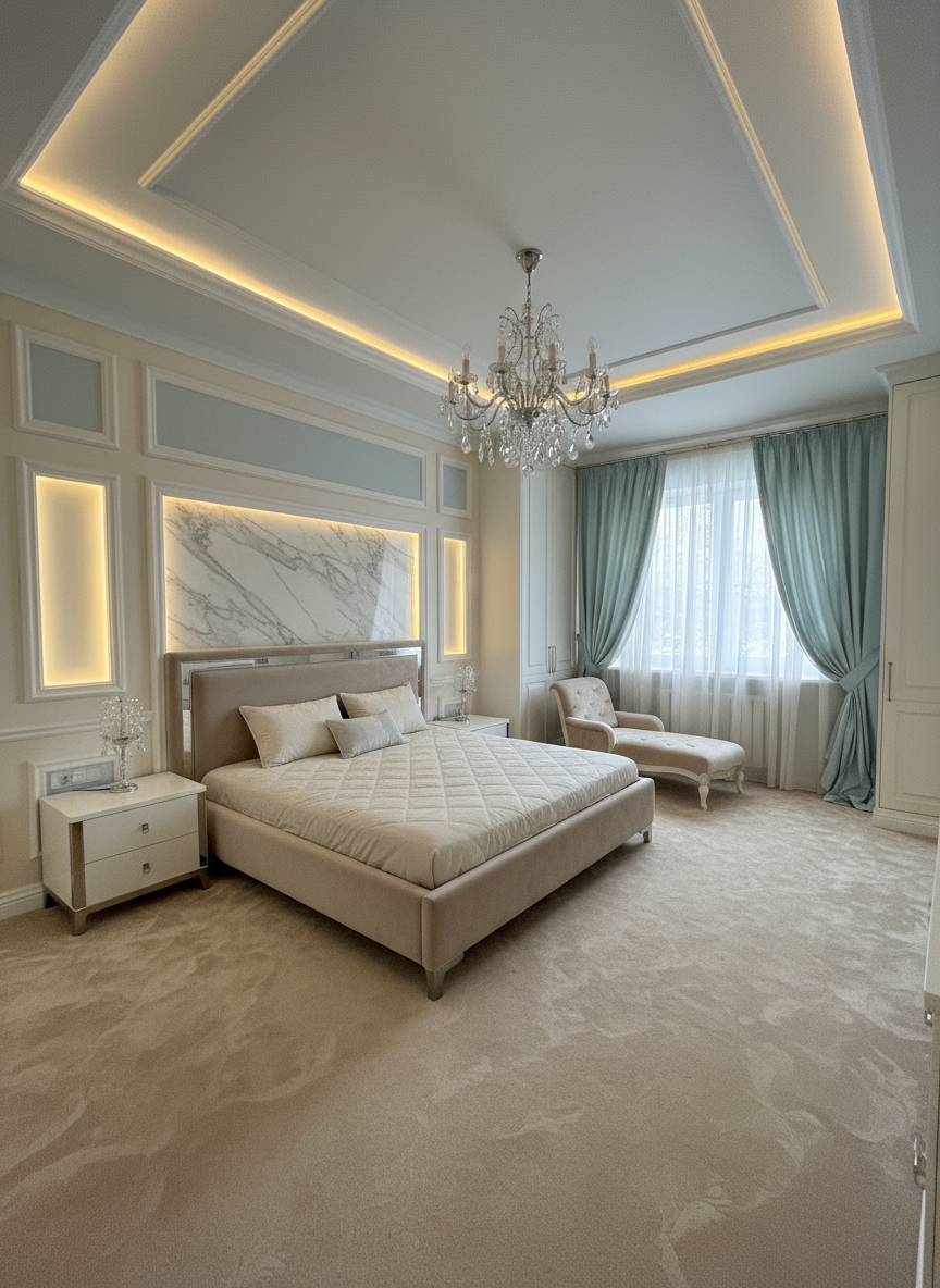 Дизайн спальни в стиле Классика — фото интерьера от нейросети RoomGPT