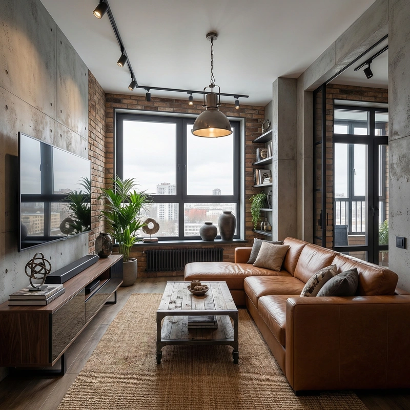 Дизайн интерьера в стиле Лофт — Гостиная от нейросети RoomGPT