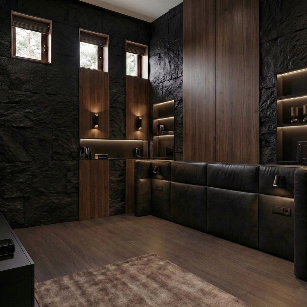 Дизайн спальни в стиле Блэктэк — фото интерьера от нейросети RoomGPT