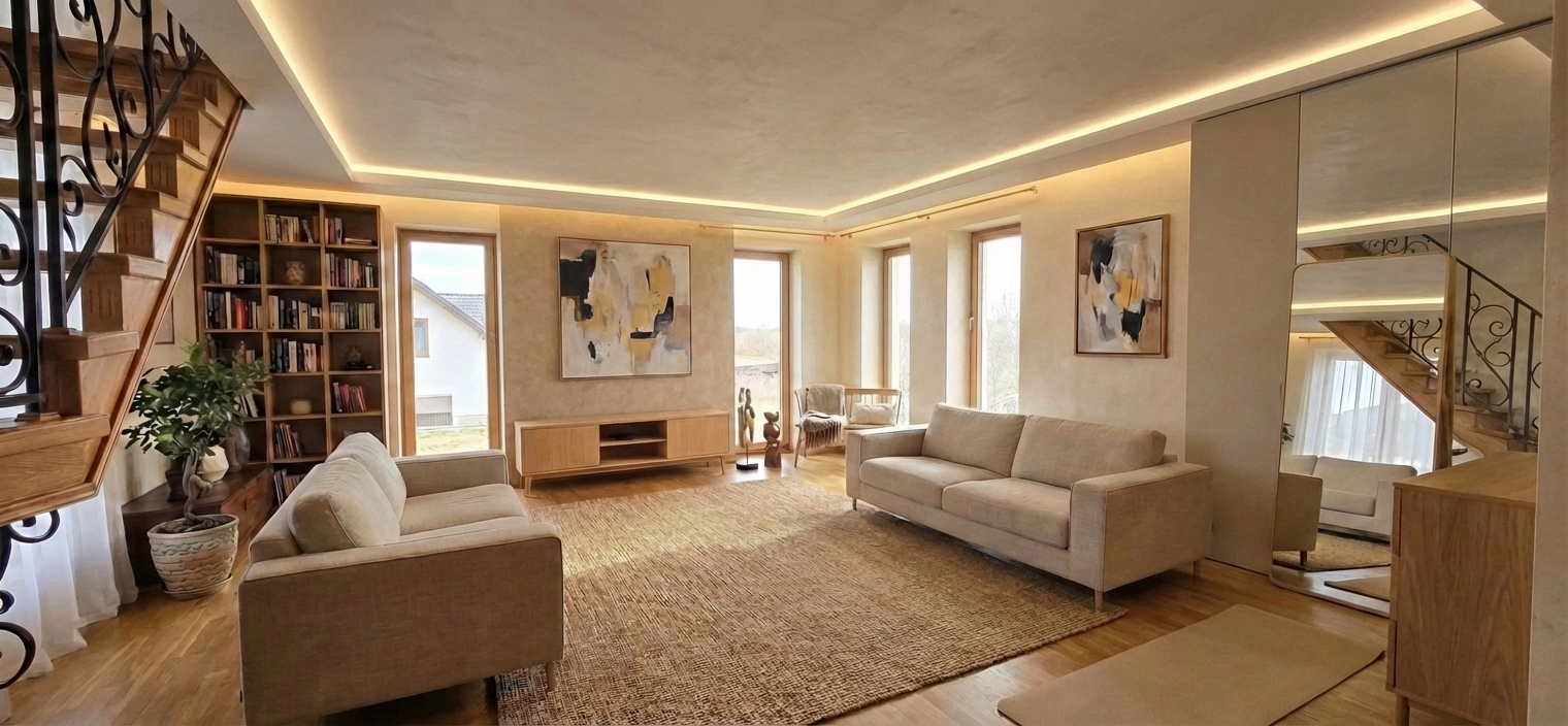 Дизайн гостиной в стиле Japandi — фото интерьера от нейросети RoomGPT