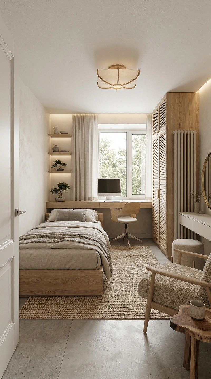 Дизайн спальни в стиле Japandi — фото интерьера от нейросети RoomGPT