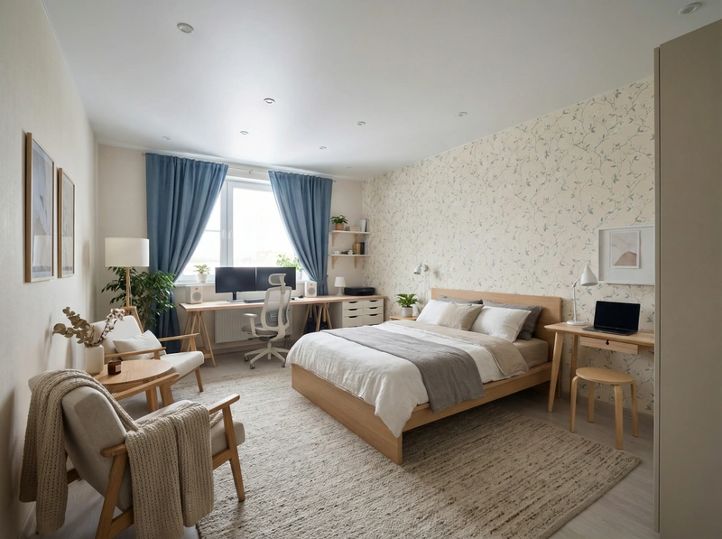 Дизайн интерьера в стиле Сканди — Спальня от нейросети RoomGPT