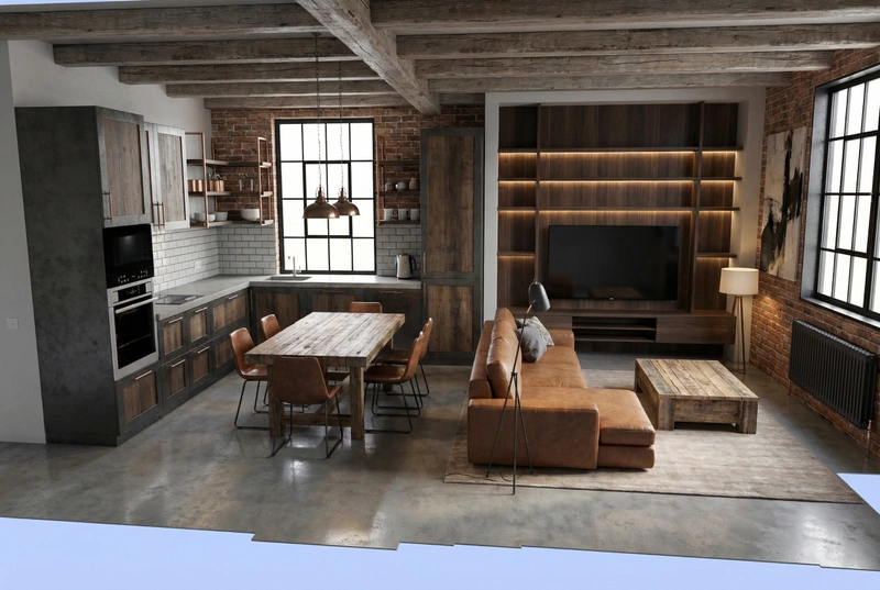 Дизайн интерьера в стиле Лофт — Гостиная от нейросети RoomGPT