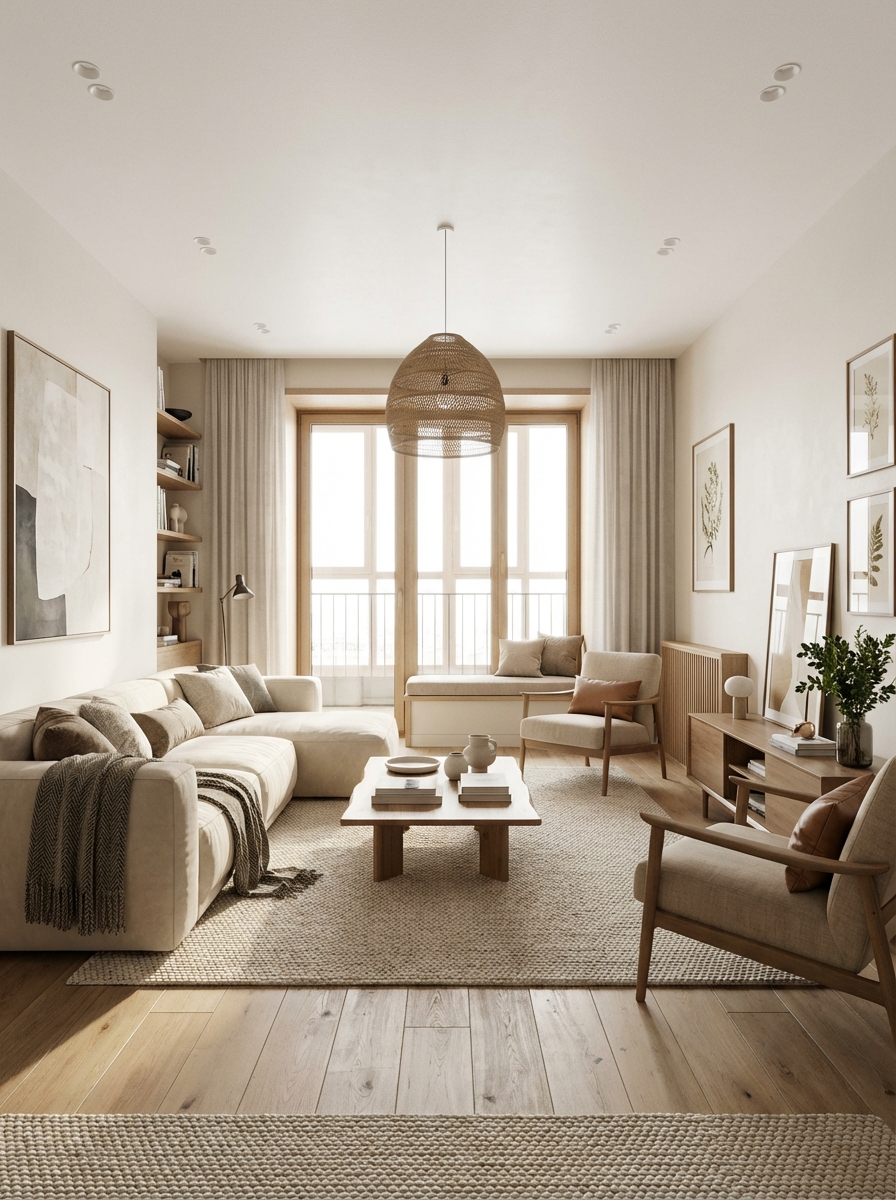 Дизайн гостиной в стиле Сканди — фото интерьера от нейросети RoomGPT