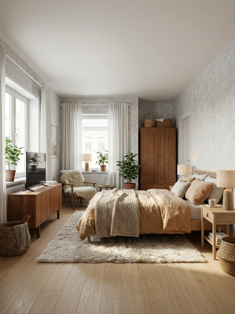 Дизайн интерьера в стиле Хюгге — Спальня от нейросети RoomGPT