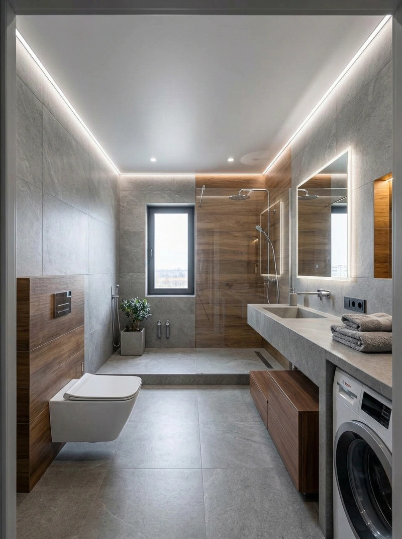 Дизайн ванной в стиле Контемпорари — фото интерьера от нейросети RoomGPT