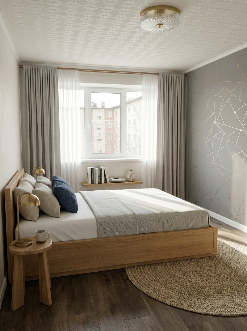 Дизайн спальни в стиле Сканди — фото интерьера от нейросети RoomGPT