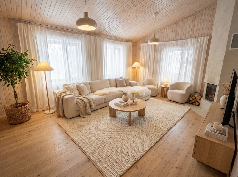 Дизайн интерьера в стиле Хюгге — Гостиная от нейросети RoomGPT