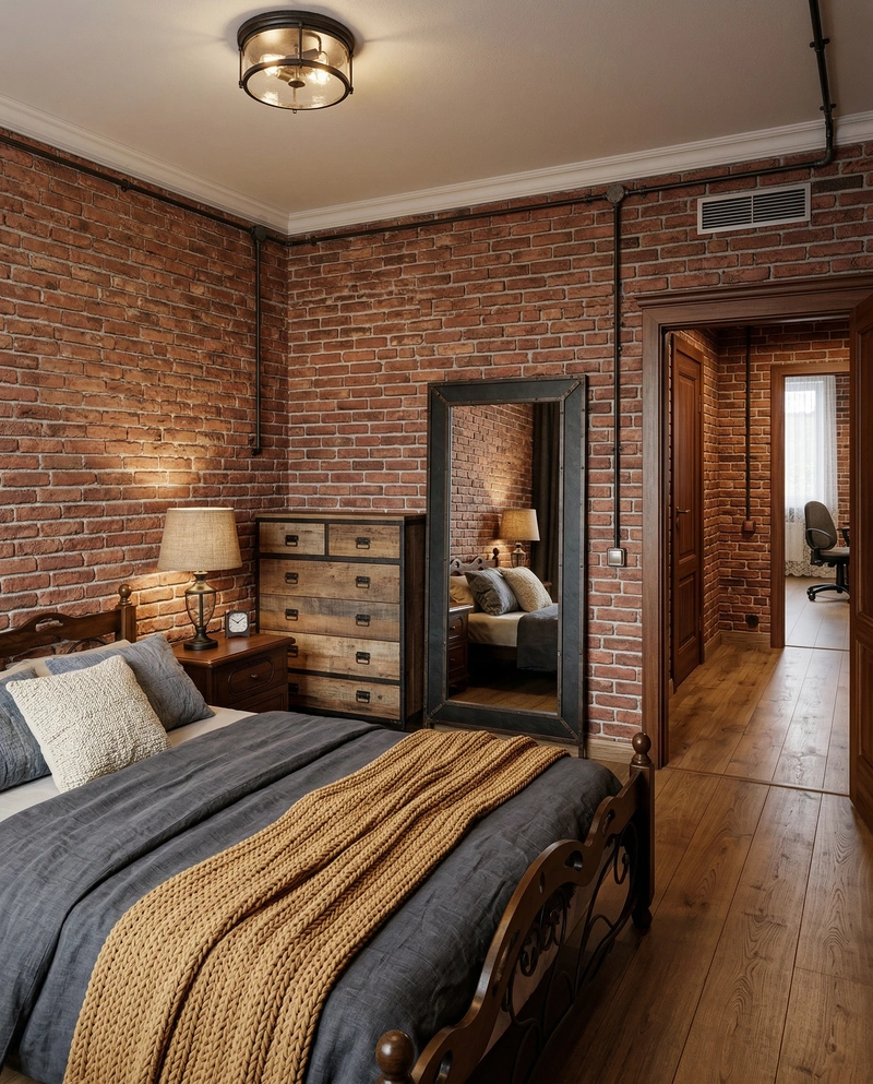 Дизайн интерьера в стиле Лофт — Спальня от нейросети RoomGPT
