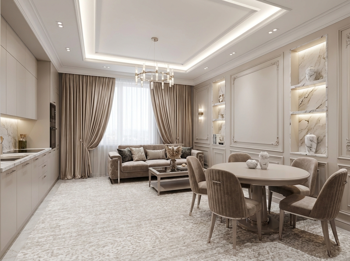 Дизайн гостиной в стиле Классика — фото интерьера от нейросети RoomGPT